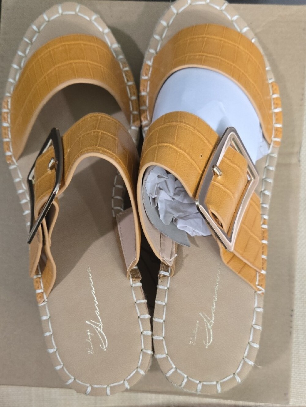 Vintage Havana Yellow Croc-Embossed Espadrille Wedge Slide with Buckle - Picture 4 of 7
